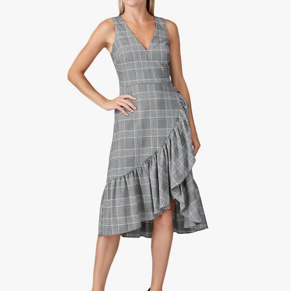 Size 10, Great Jones, fit and flare ruffle dress, houndstooth pattern